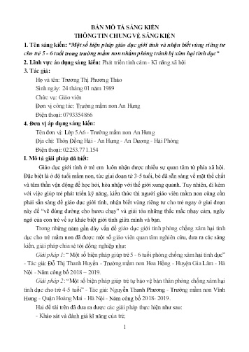 Mô tả sáng kiến - Một số biện pháp giáo dục giới tính và nhận biết vùng riêng tư cho trẻ 5 - 6 tuổi trong trường mầm non nhằm phòng tránh bị xâm hại tình dục