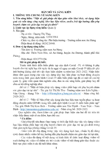 Mô tả sáng kiến - Một số giải pháp chỉ đạo giáo viên khai thác, sử dụng hiệu quả các nền tảng công nghệ, kho học liệu video, audio, bài tập hướng dẫn phụ huynh chăm sóc giáo dục trẻ tại gia đình