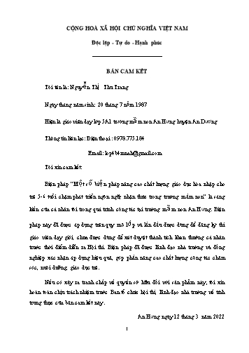 Sáng kiến kinh nghiệm - Một số biện pháp nâng cao chất lượng giáo dục hòa nhập cho trẻ 5-6 tuổi chậm phát triển ngôn ngữ và nhận thức trong trường Mầm non