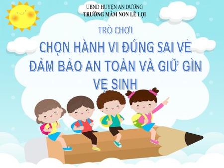 Slide PowerPoint Mầm non Lớp Chồi - Trò chơi: Chọn hành vi đúng sai về đảm bảo an toàn và giữ gìn vệ sinh - Trường Mầm non Lê Lợi