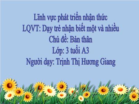 Bài giảng Mầm non Lớp Mầm - Chủ đề: Bản thân - Đề tài: Dạy trẻ nhận biết một và nhiều - Trịnh Thị Hương Giang