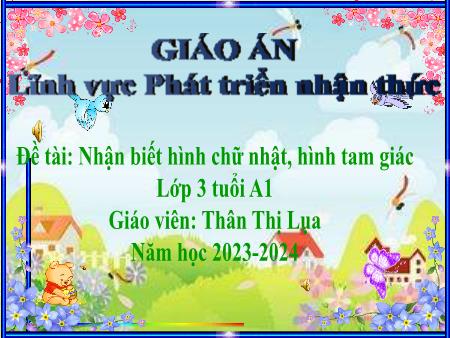 Bài giảng Mầm non Lớp Mầm - Đề tài: Nhận biết hình chữ nhật, hình tam giác - Năm học 2023-2024 - Thân Thị Lụa