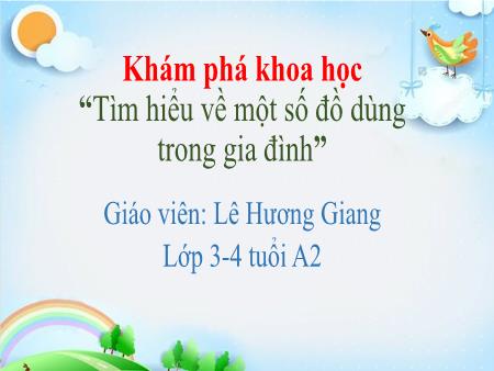 Bài giảng Mầm non Lớp Mầm - Đề tài: “Tìm hiểu về một số đồ dùng trong gia đình” - Lê Hương Giang