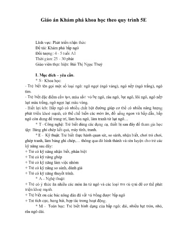 Giáo án Mầm non Lớp Chồi - Đề tài: Khám phá bắp ngô - Bùi Thị Ngọc Thuý