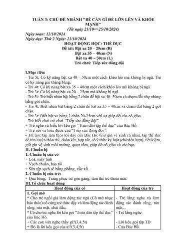 Kế hoạch giáo dục Mầm non - Chủ đề: Bản thân - Tuần 3, Chủ đề nhánh "Bé cần gì để lớn lên và khỏe mạnh" - Năm học 2024-2025 - Vì Thị Hương