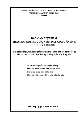 Sáng kiến kinh nghiệm Biện pháp giáo dục tính tự lập cơ bản trong cuộcsống cho trẻ lớp 3-4 tuổi lớp C1 trong trường Mầm non Song Mai